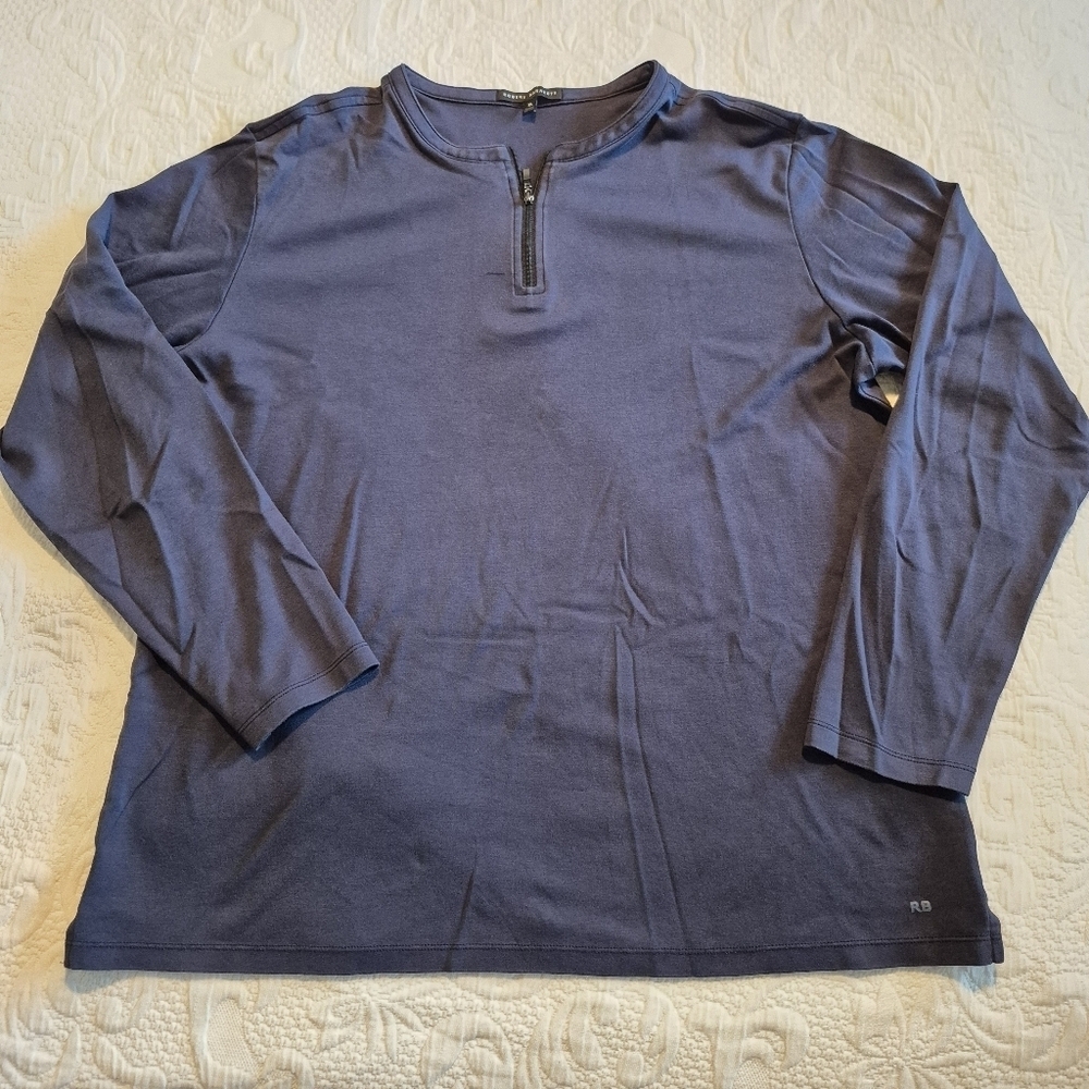 Robert Barakeet men' XL Henley 1/4 Zip Pullover navy blue pima cotton VGUC